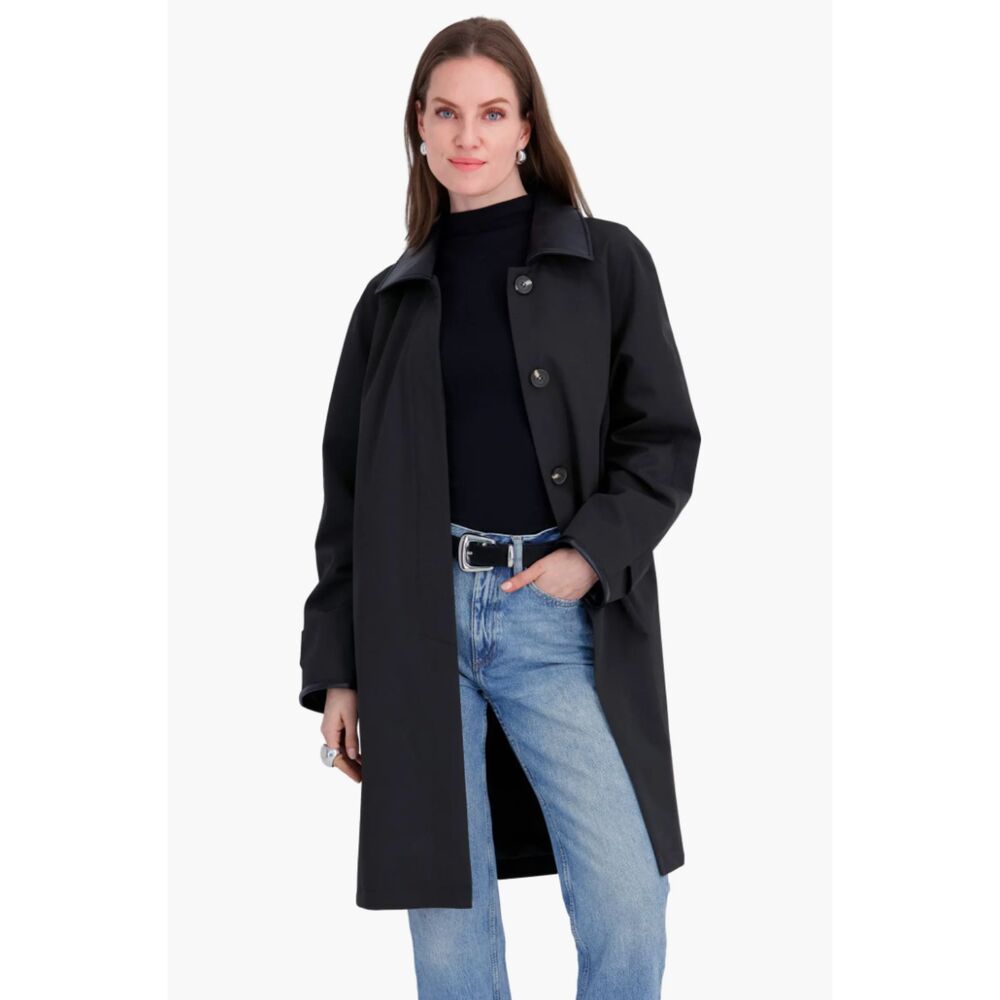 TahariIngrid Faux Leather Trim Rain Coat